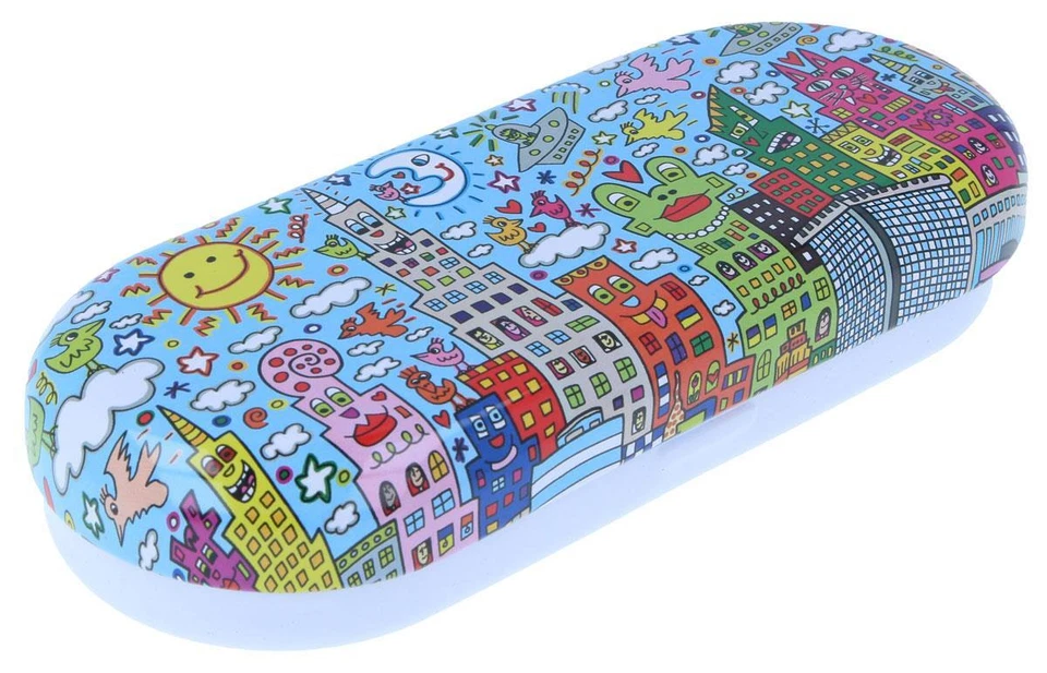 KINDLER ETUIS super Metall-Brillenetui NEW YORK mit lustigem Comic für viele Utensilien | NEU