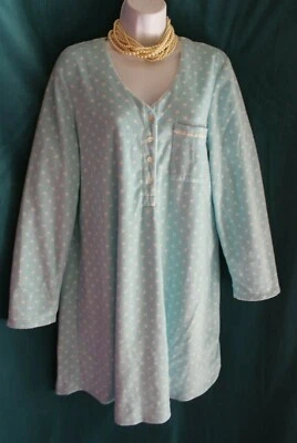 LIZ CLAIBORNE Aqua белый в горошек сна рубашка Sz L тонкий плюшевый ночная рубашка карман - Изображение 1 из 4