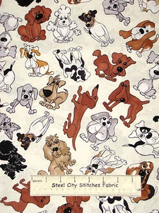 Animal Dog Fabric Loralie Dear Doggie Delight Cream Cotton By The Yard - Picture 1 of 1