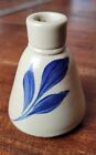 Williamsburg Pottery Stoneware Ink Well Or Flower Bud Vase Cobalt Blue Leaves