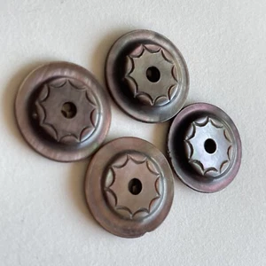 Set Of 4 shell abalone buttons fancy carved Whistle etched - Picture 1 of 6