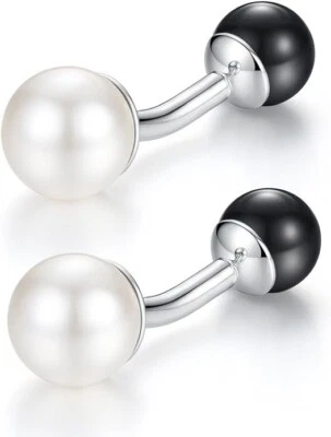 Gemelos perfectos redondos brillantes blancos y negros en platino 950 liso para hombre Foto 1 de 4