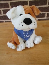 American Greetings Bulldog/Pug 8" Plush Stuffed Brown/White #1 Dad Neckerchief