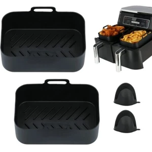 Silicone Air Fryer Liner + Free Pair Of Silicone Gloves For Ninja,2 Pack, Black - Picture 1 of 11