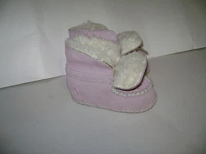 RALPH LAUREN BABY GIRLS SLIPPERS SHOES size 0-4 W PINK LEATHER FAUX FUR CUTE - Picture 1 of 6