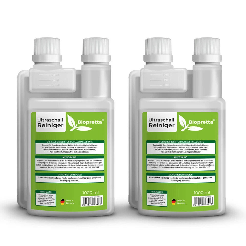 Biopretta Ultraschallreiniger Konzentrat Brillen Schmuck 2 x 1000 ml Dosierhilf