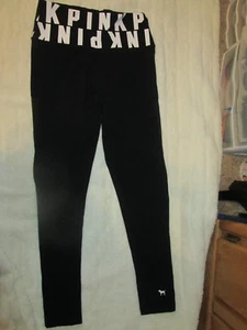 Victoria's Secret PINK Black/ White Medium Leggings/Fold Down Waist Yoga Pants - Picture 1 of 3