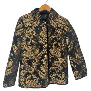 Chico's 1 Giacca Trapuntata Ciniglia Donna 8/10 Nero Oro Broccato Mob Moglie - Foto 1 di 13