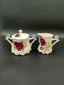 Set zuccheriera cremoso vintage rose marroni accento oro porcellana non marcata - Foto 1 di 12