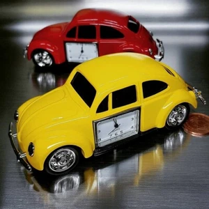 Vintage Bug Style Auto Mini Tischuhr - Gelb, Die-Cast, Neuheit Sammlerstück - Bild 1 von 5