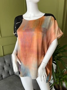 Top JIGSAW taglia XS/S silhouette blusa seta bronzo ruggine multicolore - Foto 1 di 6