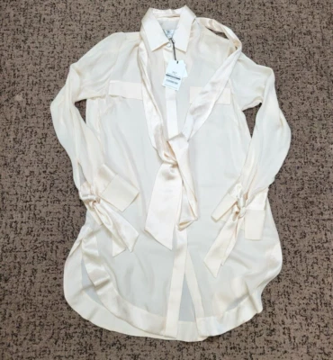 Nueva Blusa para Mujer $478 Maison de Papillon PEQUEÑA S Rosa 100% SEDA Cuello Atado Top Foto 1 de 4