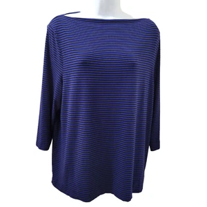 Top informal Lauren Ralph Lauren para mujer Plus 2X azul negro rayas mangas 3/4 - Imagen 1 de 8