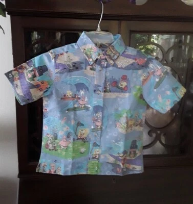 Camisa Reyn Spooner Niño Bob Esponja Azul Nickelodeon Botón Completo XS Talla Foto 1 de 4