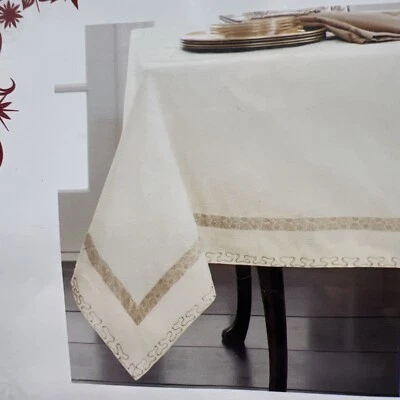 Oblong Tablecloth From Target Ivory Color w/Gold Trim 60" x 104"India New - Image 1 of 4