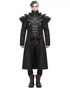 Giacca cappotto invernale Devil Fashion da uomo lunga gotica steampunk e imbracatura armatura nera - Foto 1 di 24