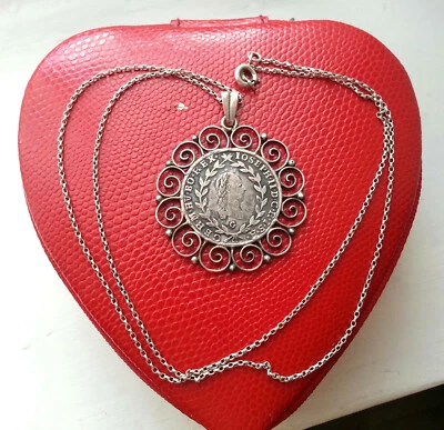 Alter Münzanhänger 20 Kreuzer Josef II 1785 G Silbermünze mit 835 Silber Kette - Bild 1 von 4