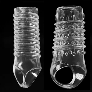 2PC Penis Extender Enlarger Sheath Men Enhancer Ball Stretcher Sleeve Girth Ring - Picture 1 of 16
