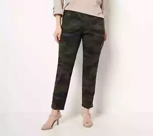 Susan Graver Women's Petite XS Ponte Slim-Leg Ankle Pants PXS Olive Camo A456461 - Picture 1 of 4