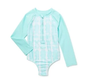 Wonder Nation Girls One-Piece Rashguard Swimsuit UPF 50+  Aqua Reef, Size 5T - Picture 1 of 4