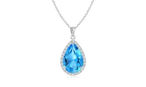 Women's 925 Sterling Silver 4.00 CTTW Blue Topaz Pear Cut Pendant Necklace 18"