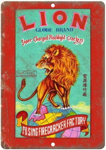 Lion Globe Brand Firecracker Factory Art 12" x 9" Reproduction Metal Sign ZD50 - Picture 1 of 1