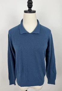 Vintage 80s Sweater Womens XS Polo Collared Raglan Cornflower Blue Secretary - Picture 1 of 12