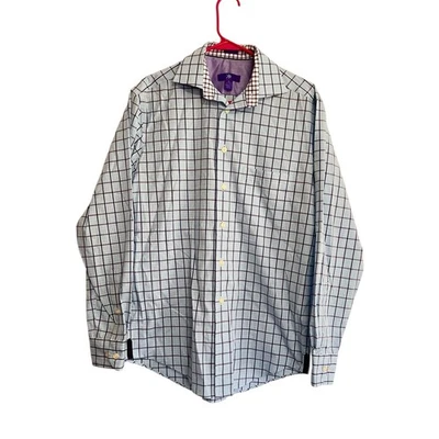 Egara Mens Button Up Long Sleeve Dress Shirt Mens Size Medium Blue Purple Plaid - Image 1 of 4