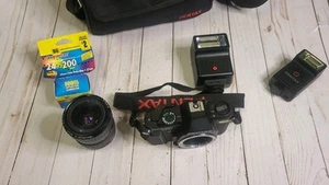 Pentax P3 SLR film camera w/Pentax-A 80mm Lens, Pentax Flash, Working Fast Ship - Picture 1 of 9