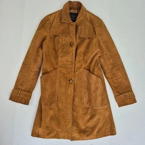NEW LOOK PREMIUM Trench Coat 12 Brown Womens Suede Mid-Length Collar Jacket - Picture 1 of 16