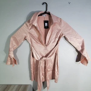 NWT Fashion Nova Peach Silky Longsleeve Dress Bathrobe Lingerie Lounge Shirt XL - Picture 1 of 11