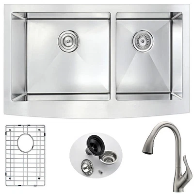 ANZZI Elysian 36" Farmhouse Double Bowl Kitchen Sink with Silver - Image 1 of 4