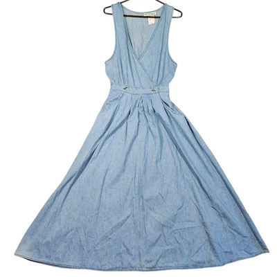 Vintage Willow Ridge Denim Dress Womens 14 Maxi Cottagecore Western 90s Prairie - Image 1 of 4