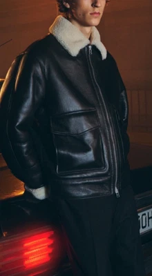 Zara Origins Hombre Cuero Genuino Forrado Piel de Oveja Chaqueta, S, Negro, Excelente Foto 1 de 4