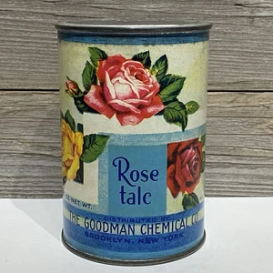 Vintage Rose Talc Powder Tin (Full) The Goodman Chemical Co. Brooklyn New York - Picture 1 of 8