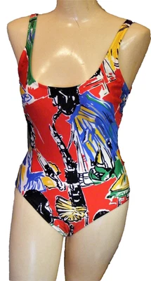 1980S SWIMSUIT 1PC TANK BATHING SUIT VINTAGE BEACHWEAR DEADSTOCK W/TAG BAMBOO SM - Image 1 of 4
