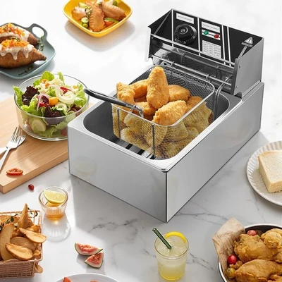 Öl-Friteuse 2500W 6L Edelstahl Fritteuse Profi Küche Kaltzonen Fritteuse Fritöse - Bild 1 von 4
