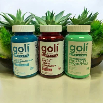 Vinagre de sidra de manzana sin azúcar GOLI 3 unidades Ashwagandha gomitas pre+post probióticas Foto 1 de 2