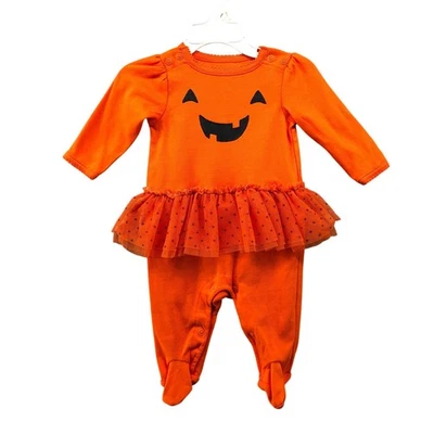 Carter's Baby Girls 0-3M Halloween Pumpkin One Piece Long Sleeve Romper Tutu - Image 1 of 4