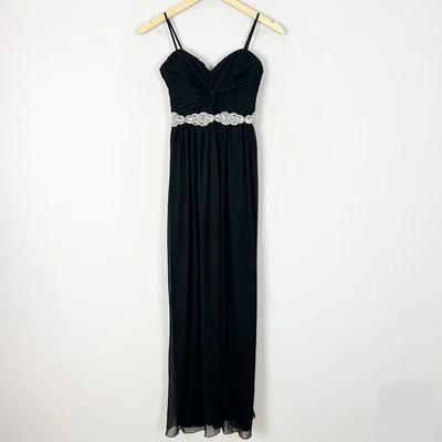 Vtg City Triangles Black Formal Long Dress Rhinestone Details Size 3 Juniors Wom - Image 1 of 4