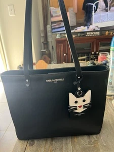 Karl Lagerfeld Paris Black Shoulder Bag With Cat Hang Tag - Picture 1 of 8