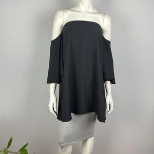 Seed Size 10 A Line Top Blouse Flutter Off the Shoulder Sleeve Black Lined Women - Picture 1 of 12