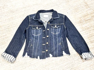 LIVERPOOL LA ATWOOD BLUE DENIM DISTRESSED XS RAILROAD STRIPE BUTTONS POCKETS LN - Picture 1 of 6