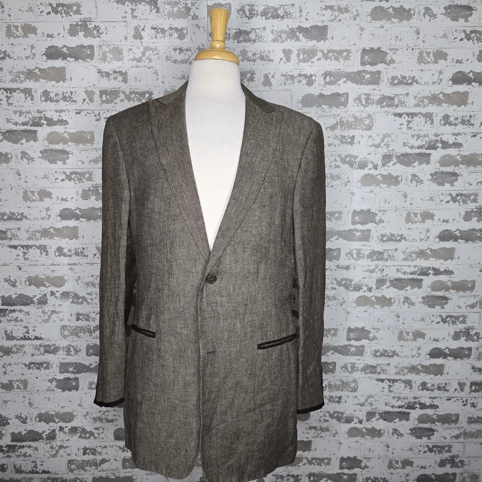 John Varvatos 100% Linen Brown Peak Lapel Dual Vent 2 Button Blazer 42 Long Slim - Изображение 1 из 4