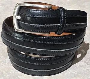 JOHNSTON MURPHY-Black Leather/Silver Brass, Mens All Purpose Dress Belt-(38) - Bild 1 von 5