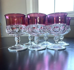 Set 6 bicchieri da vino Tiffin Kings corona rubino impronta pollice rosso 4,5" vintage - Foto 1 di 5