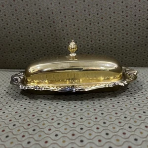 Sheridan 24k Gold Electroplated Butter Dish Vintage Gold Plated Glass Insert - Picture 1 of 5