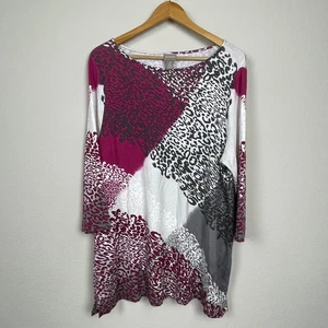 Chico’s XL Leopard Pink Gray Colorblock Top Casual Closet Staple Rayon Blend - Picture 1 of 5