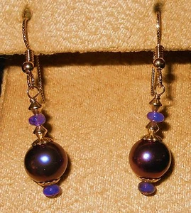 14K GOLD GEFÜLLT ECHTE TAHITI PERLE 10MM & TANSANIT 4MM NEUES DESIGN! - Bild 1 von 7