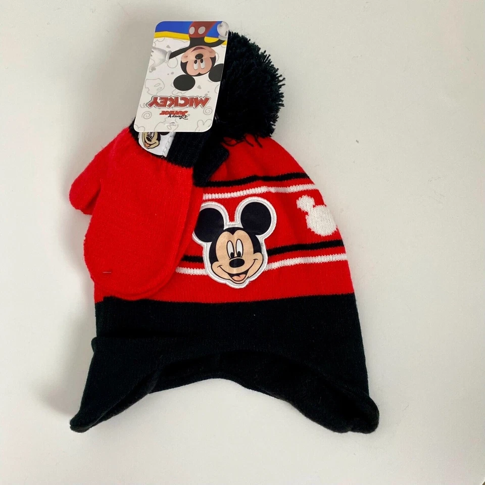 Juego de sombreros y mitones Disney Mickey Mouse para niños pequeños talla única rojo/negro nuevo con etiquetas Foto 1 de 4